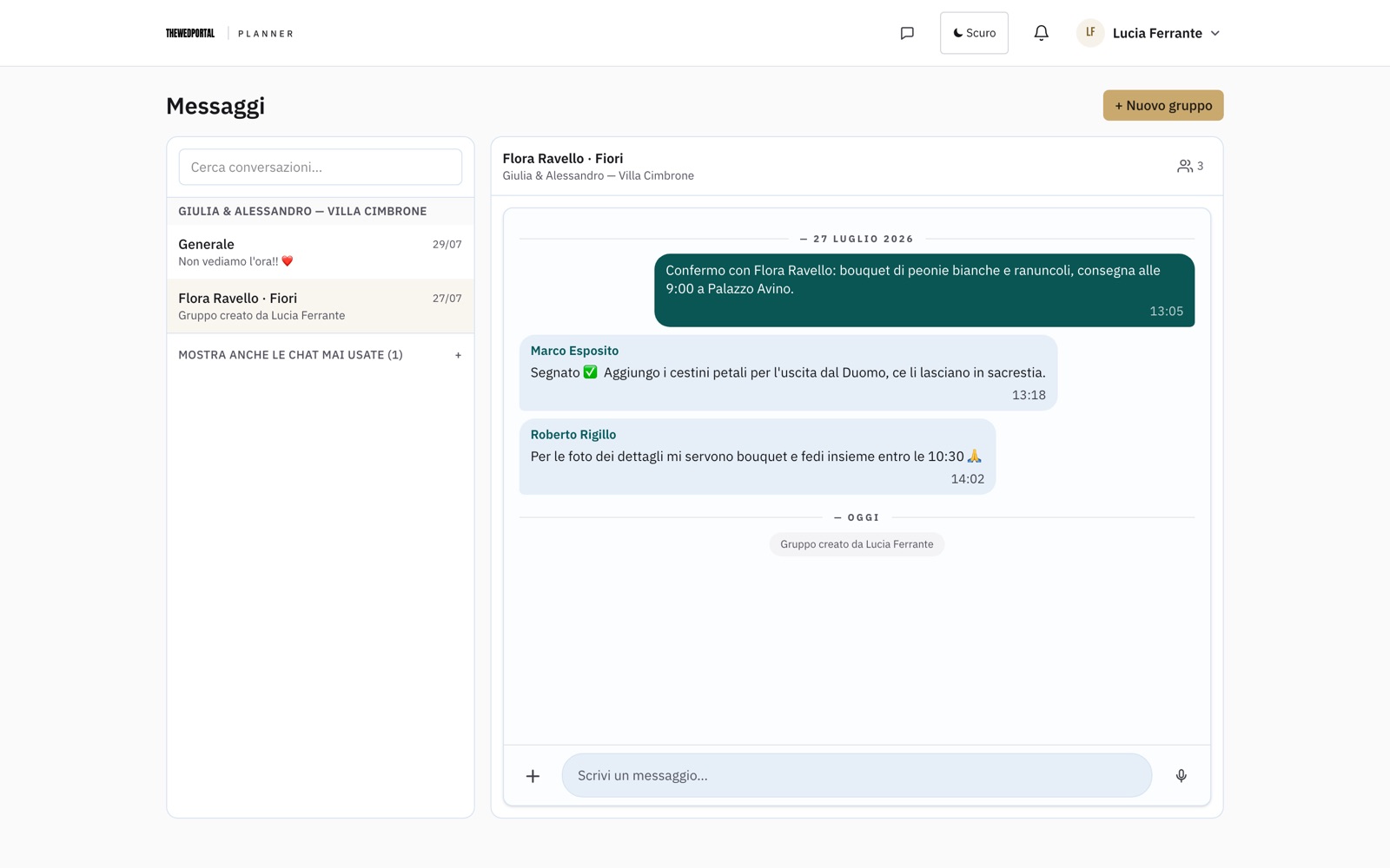 Screenshot: the event chat with vendors