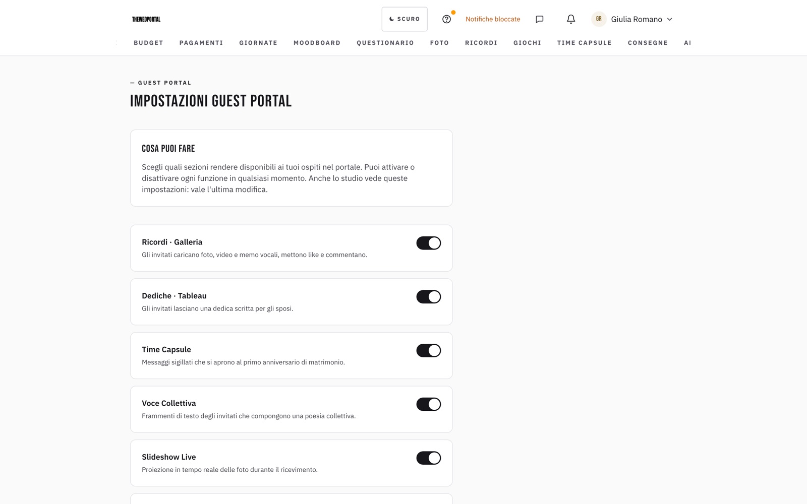 Screenshot: la configurazione dell'app invitati